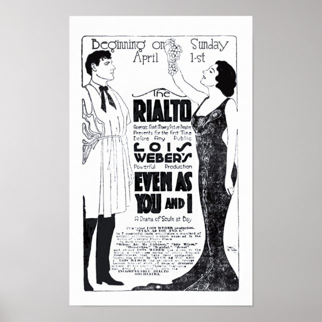 Póster Lois Weber, poster de películas antiguas de 1917 (Frente)