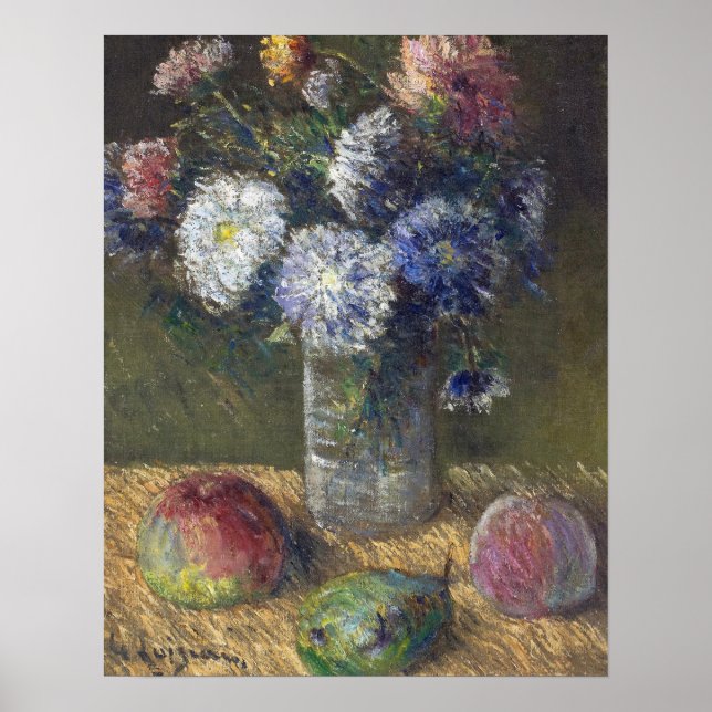 Póster Loiseau - Bodegón, ramo de flores y frutas (Frente)