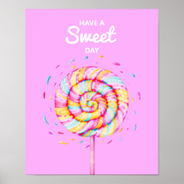 Póster Lollipop Sweet Candy Ilustracion Rosa