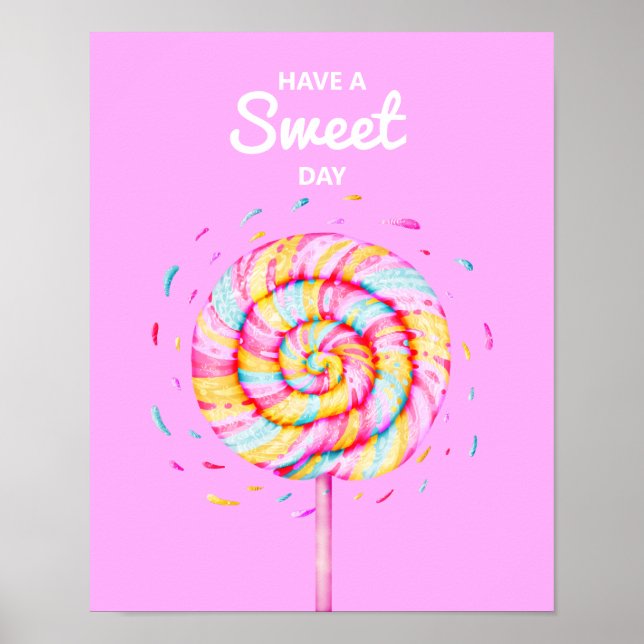 Póster Lollipop Sweet Candy Ilustracion Rosa (Frente)