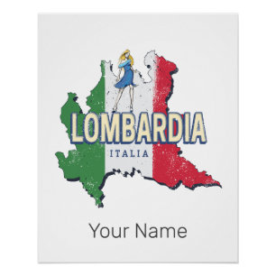 Póster Lombardía Italia Retro Región Mapa de recuerdos de