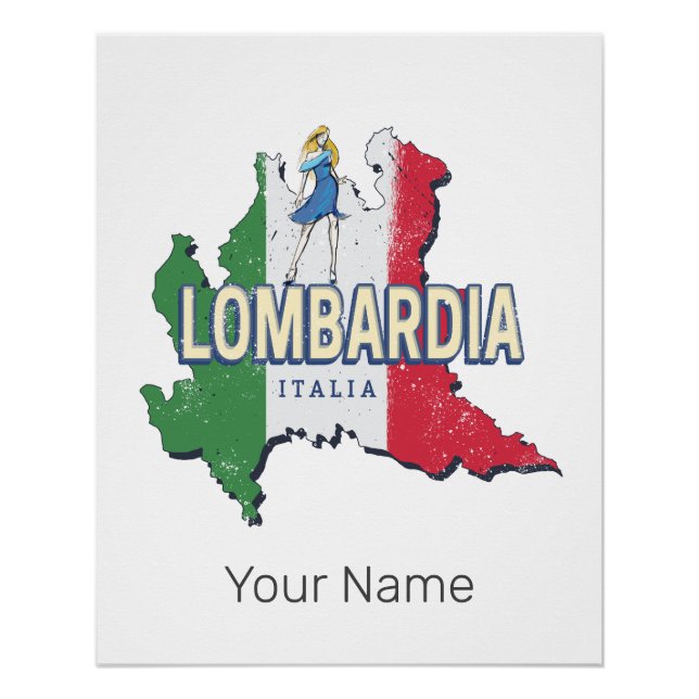 Póster Lombardía Italia Retro Región Mapa de recuerdos de (Anverso)