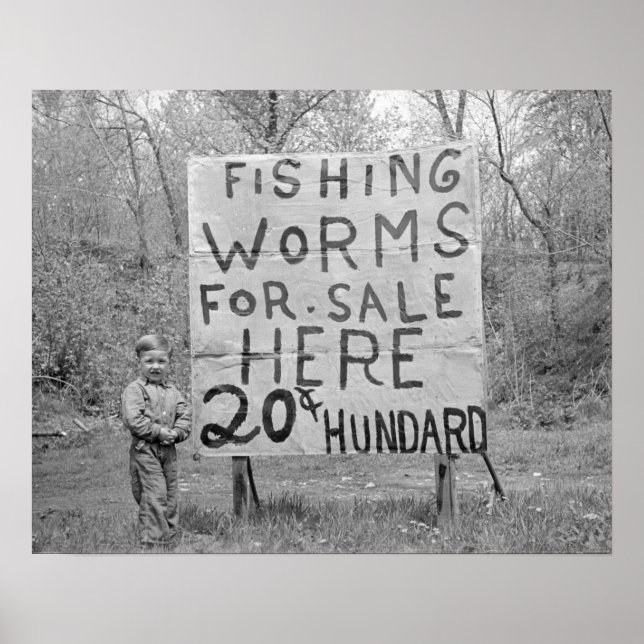 Póster Lombrices Para la Venta, 1935. Foto Antigua (Frente)