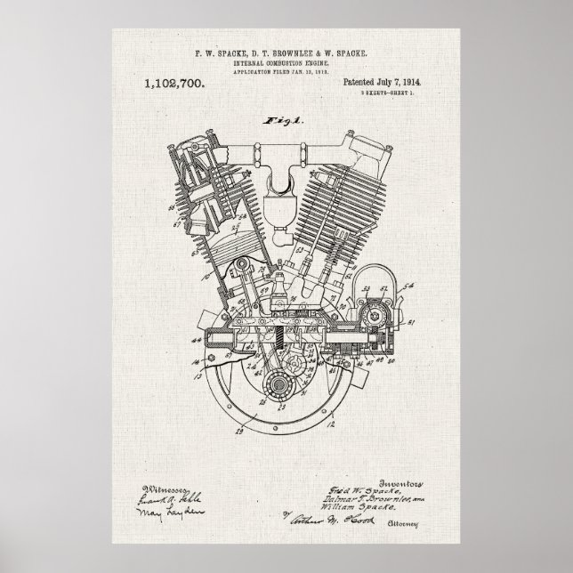 Póster Lona | Patente interna del motor de combustión (Frente)