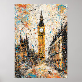 Póster London Big Ben Abstract Drip Painting