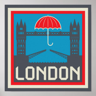 Póster London Bridge with Umbrella