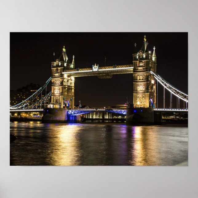 Póster London England Skyline Night Poster Bridge (Frente)