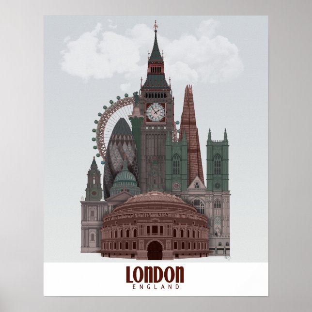 Póster London in Clouds Red and Green (Frente)