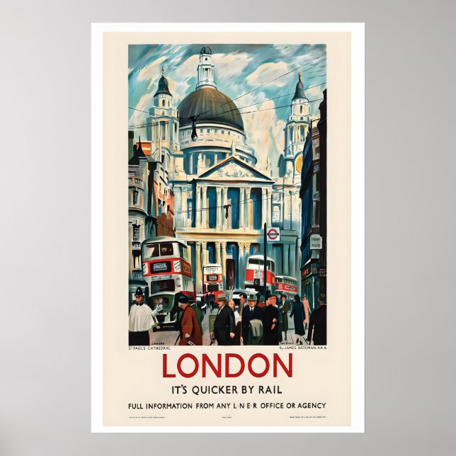 Póster London St Pauls Cathedral Vintage Travel Poster (Frente)