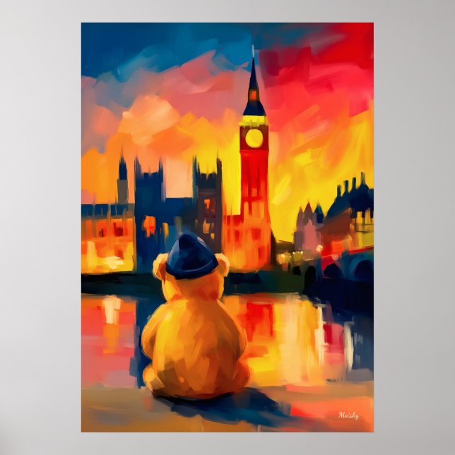 Póster London Teddy Beanie Sunset Thames Reflection (Frente)