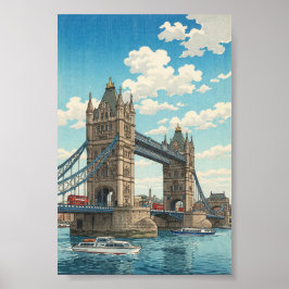 Póster London Tower Bridge Japanese Woodblock Print