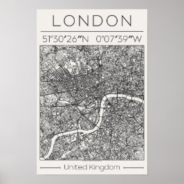 Póster London UK Charcoal City Map Poster Minimal Wall