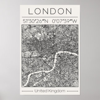 Póster London UK Charcoal City Map Poster Minimal Wall