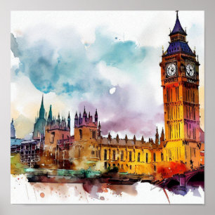 Póster Londres-Big Ben-(A), acuarela