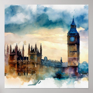 Póster Londres-Big Ben-(B), acuarela