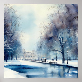 Póster Londres-Hyde Park en invierno (B), acuarela