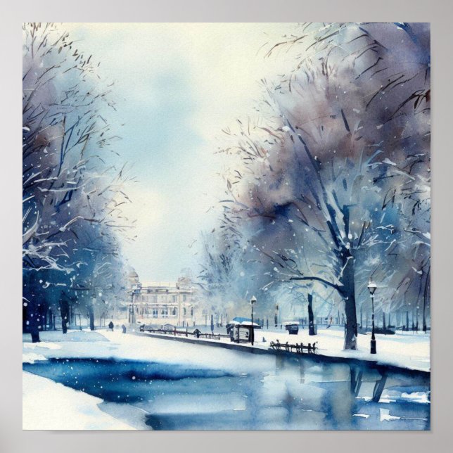 Póster Londres-Hyde Park en invierno (B), acuarela (Frente)