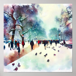 Póster Londres-Hyde Park en invierno (D), acuarela