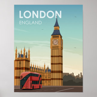 Póster Londres Inglaterra Big Ben Vintage Travel
