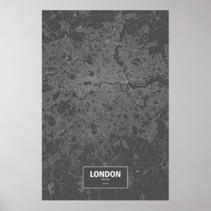 Póster Londres, Inglaterra (blanco sobre negro)