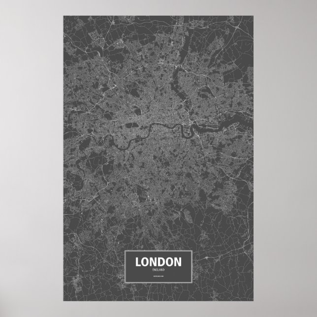 Póster Londres, Inglaterra (blanco sobre negro) (Frente)