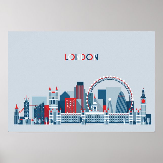 Póster Londres, Inglaterra | Línea aérea roja, blanca y a (Frente)
