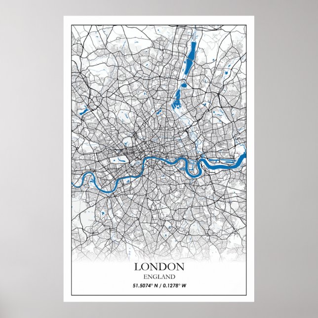 Póster Londres Inglaterra Reino Unido Mapa de la Ciudad V (Frente)