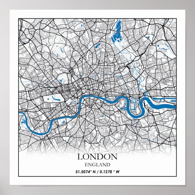 Póster Londres Inglaterra Reino Unido Mapa de la Ciudad V (Frente)