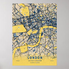 Póster Londres - Mapa de la ciudad amarilla del Reino Uni