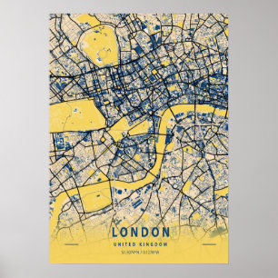 Póster Londres - Mapa de la ciudad amarilla del Reino Uni