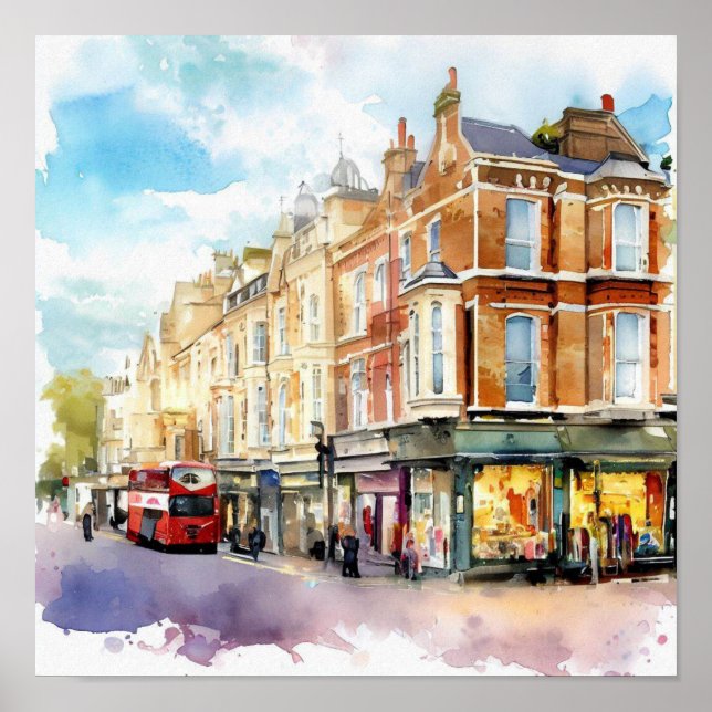 Póster Londres - Notting Hill (B), acuarela (Frente)