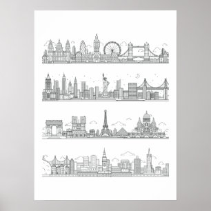 Póster Londres Nueva York París San Francisco Skyline Pos