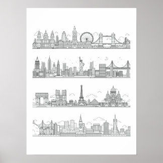 Póster Londres Nueva York París San Francisco Skyline Pos