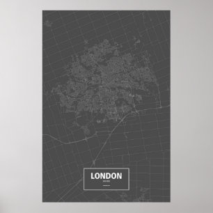 Póster Londres, Ontario (blanco sobre negro)