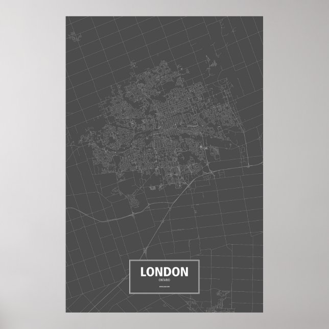 Póster Londres, Ontario (blanco sobre negro) (Frente)