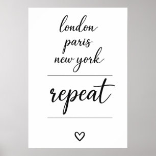 Póster Londres París Nueva York Repite Ciudad Viaje 