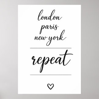 Póster Londres París Nueva York Repite Ciudad Viaje 