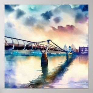 Póster Londres - Puente del Milenio de Londres (B), acuar