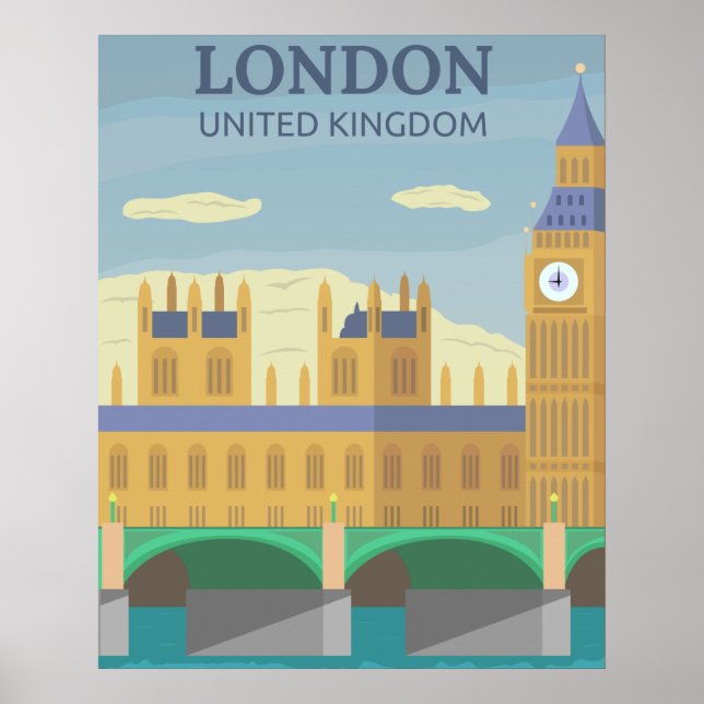 Póster Londres, Reino Unido Viajes Retro Vintage (Frente)