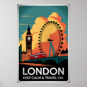 Póster Londres Vintage - Mantenga la calma y siga adelant