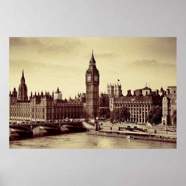 Póster Londres Westminster con el Big Ben y el puente. vi (Frente)