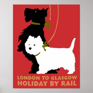 Póster Londres y Glasgow retros en tren, terrieres de los