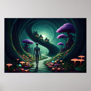 Póster Lone Alien camina por un jardín ajeno