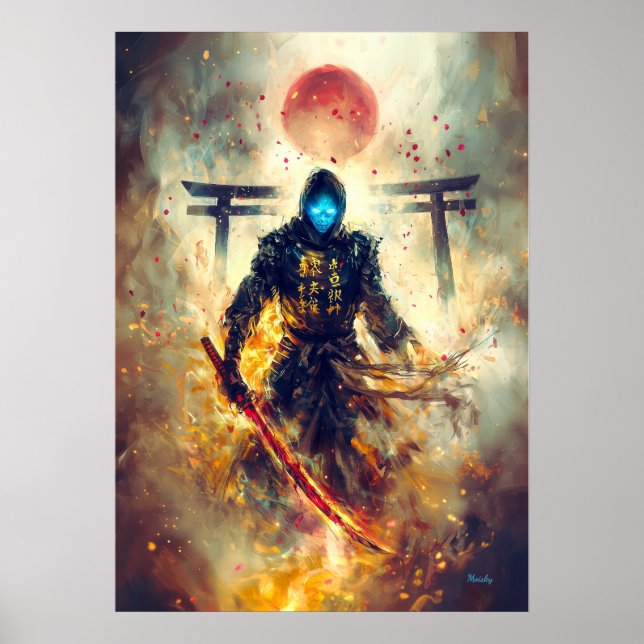 Póster Lone Ghost Ronin – Samurái Espectral Fuego y Sombr (Frente)