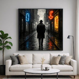 Póster Lone Neon Walker - Film Noir Pastel Style