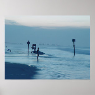 Póster Lone Surfer Dusk Ponce Inlet FL Beach Tide Poster