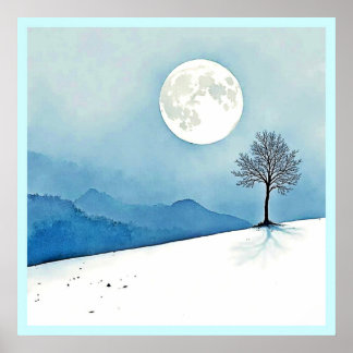 Póster Lone Tree: Serene Full Moon Silence Art