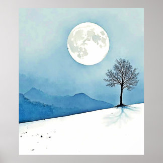 Póster Lone Tree: Serene Full Moon Silence Art