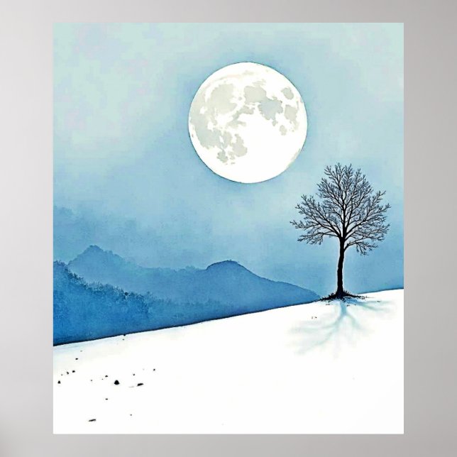 Póster Lone Tree: Serene Full Moon Silence Art (Frente)