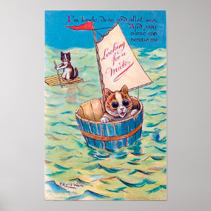 Póster Lonely Cat at Sea, Louis Wain